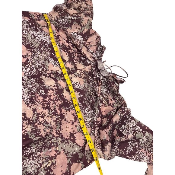 Vintage 70s Sheer Watercolor Floral Print Midi Dress Long Sleeve Tie Neck Ruffle - Picture 6 of 13